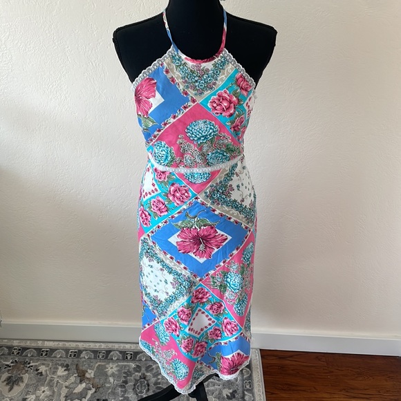 VINTAGE Y2K FLORAL HANDKERCHIEF DRESS SIZE SMALL - Picture 2 of 8